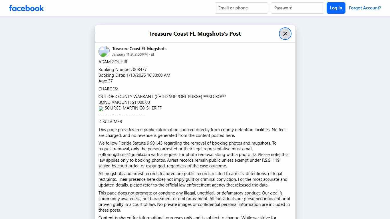 ADAM ZOUHIR Booking Number:... - Treasure Coast FL Mugshots Facebook